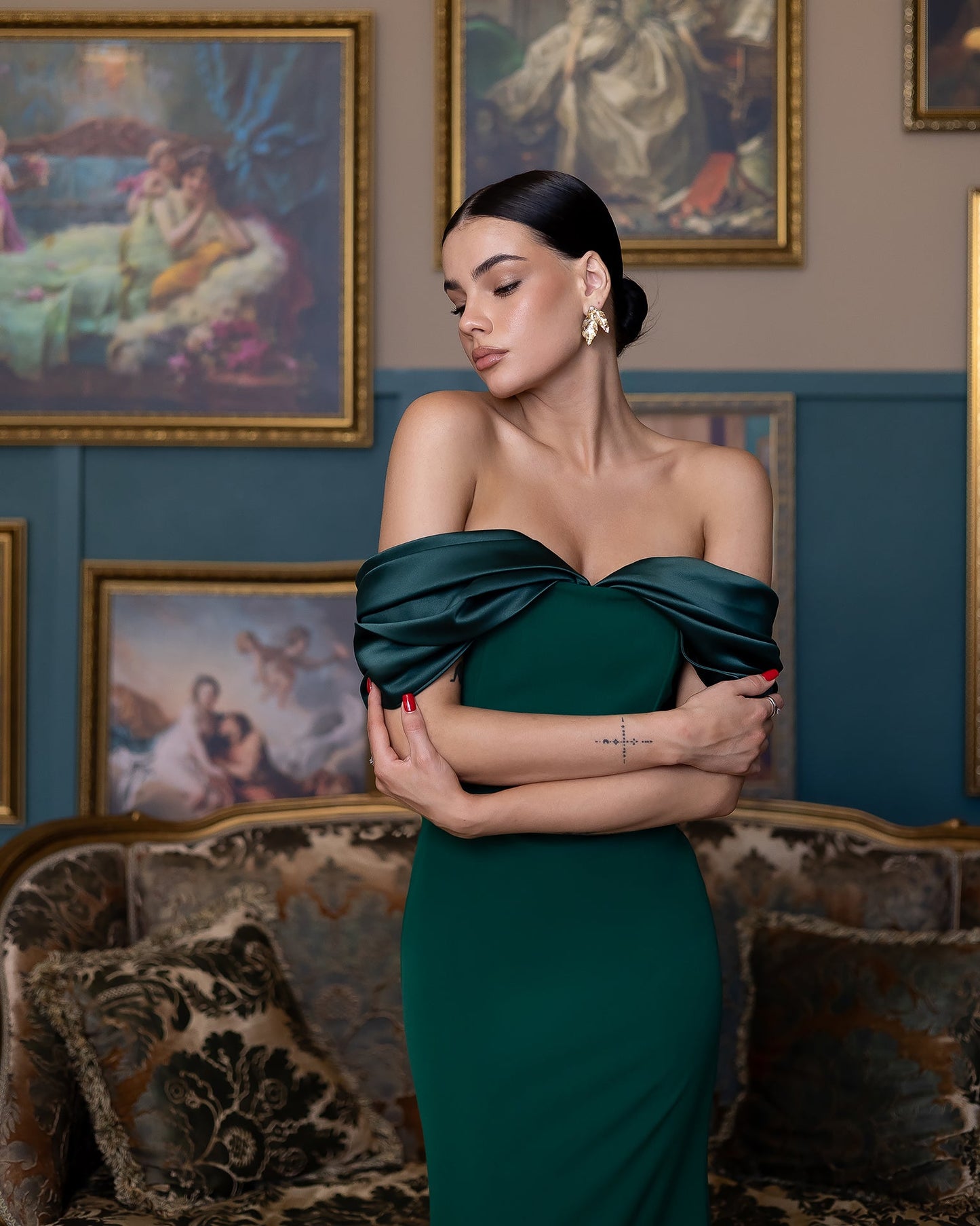 Léa Green Off-the-Shoulder Draped Maxi Dress