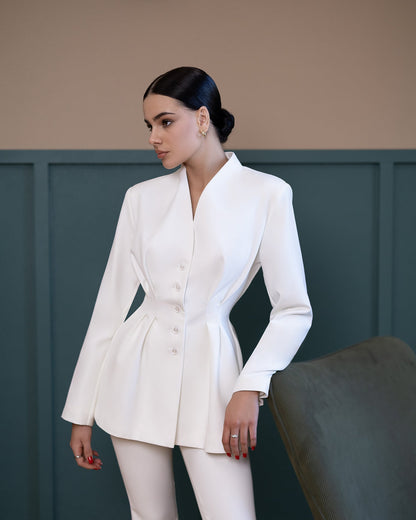 Serena White Single-Breasted Sculpted-Waist Suit 2-Piece