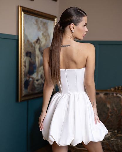 Monica White Satin Strapless Mini Dress