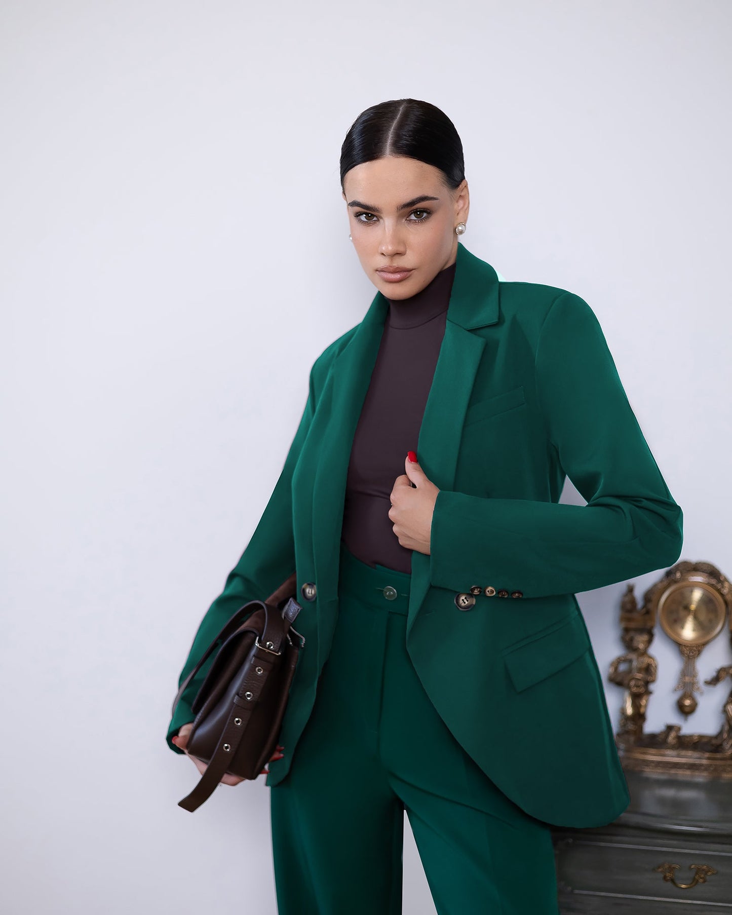 Liora Green Double-Breasted Curved-Hem Suit 2-Piece