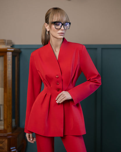 Serena Red Single-Breasted Sculpted-Waist Suit 2-Piece