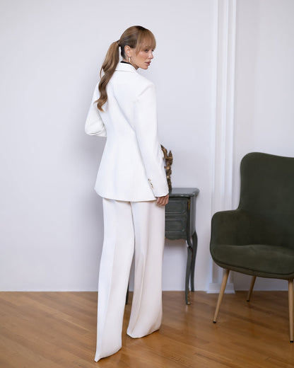 Liora White Double-Breasted Curved-Hem Suit 2-Piece