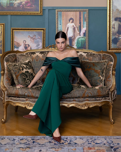 Léa Green Off-the-Shoulder Draped Maxi Dress