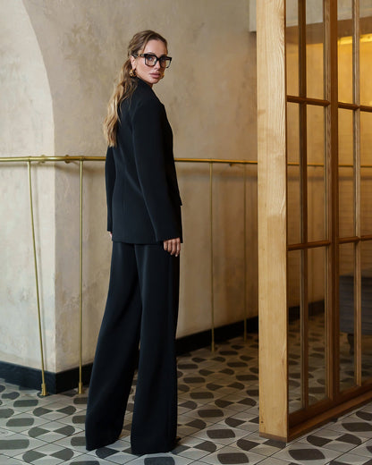 Black Double-Breasted Style Relaxed Fit Suit 2-Piece