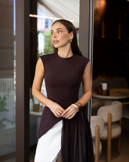 Serena Brown Asymmetric Overlay Waist Top