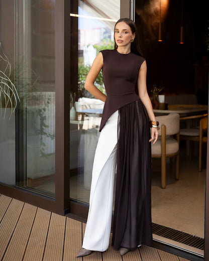 Serena Brown Asymmetric Overlay Waist Top