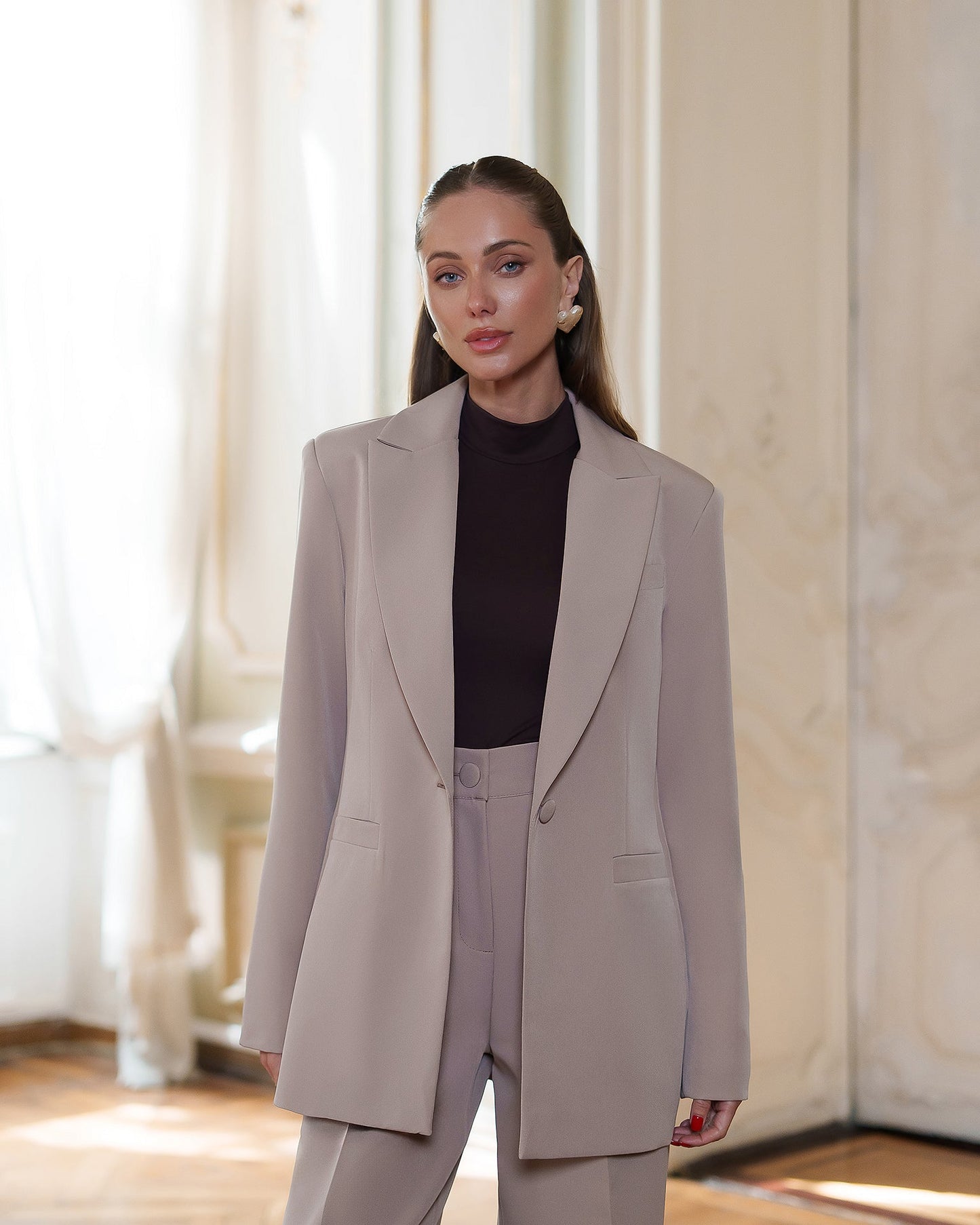 Monica Beige Single-Breasted Suit 2-Piece