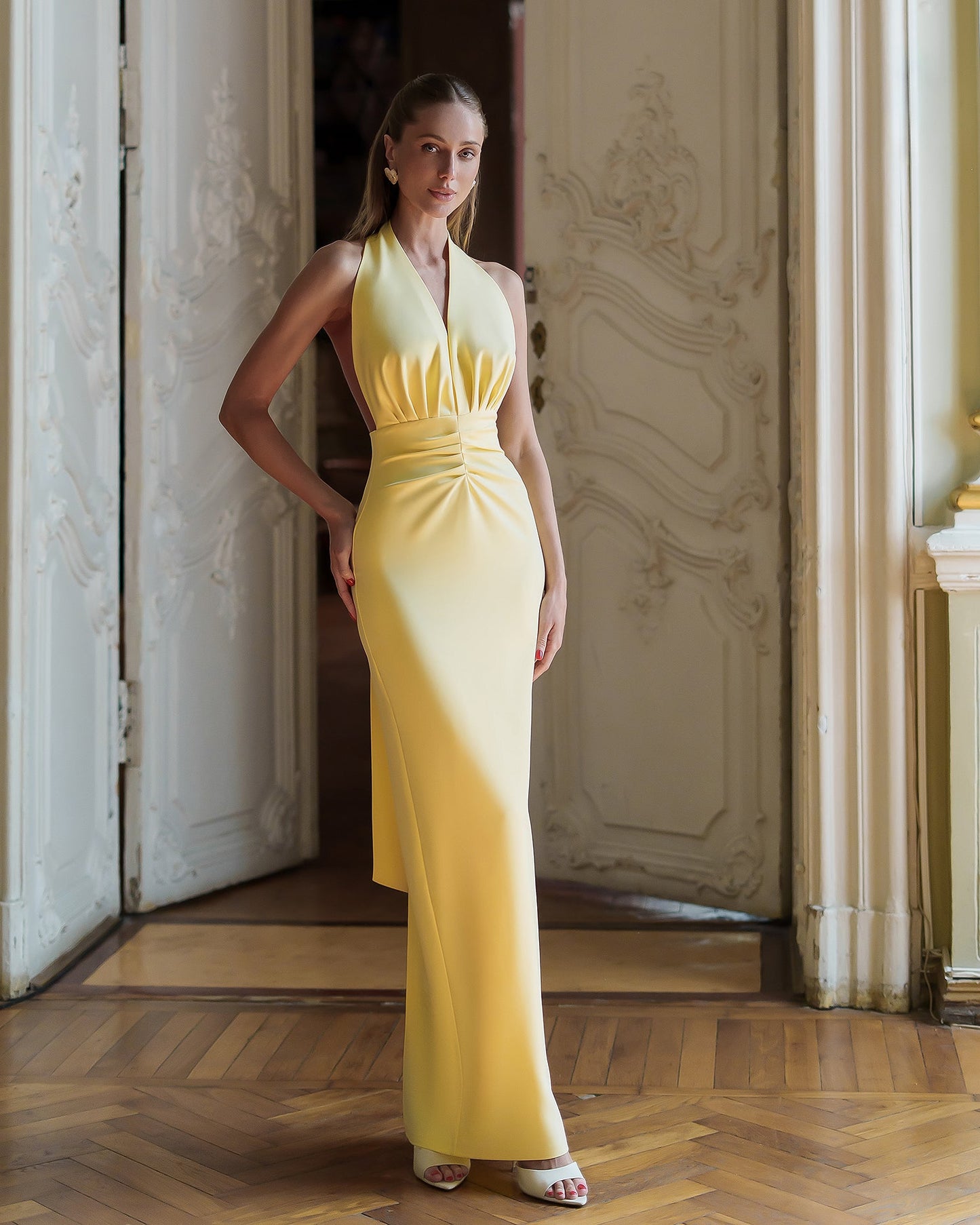 Stella Yellow Halter-Neck Backless Maxi Dress