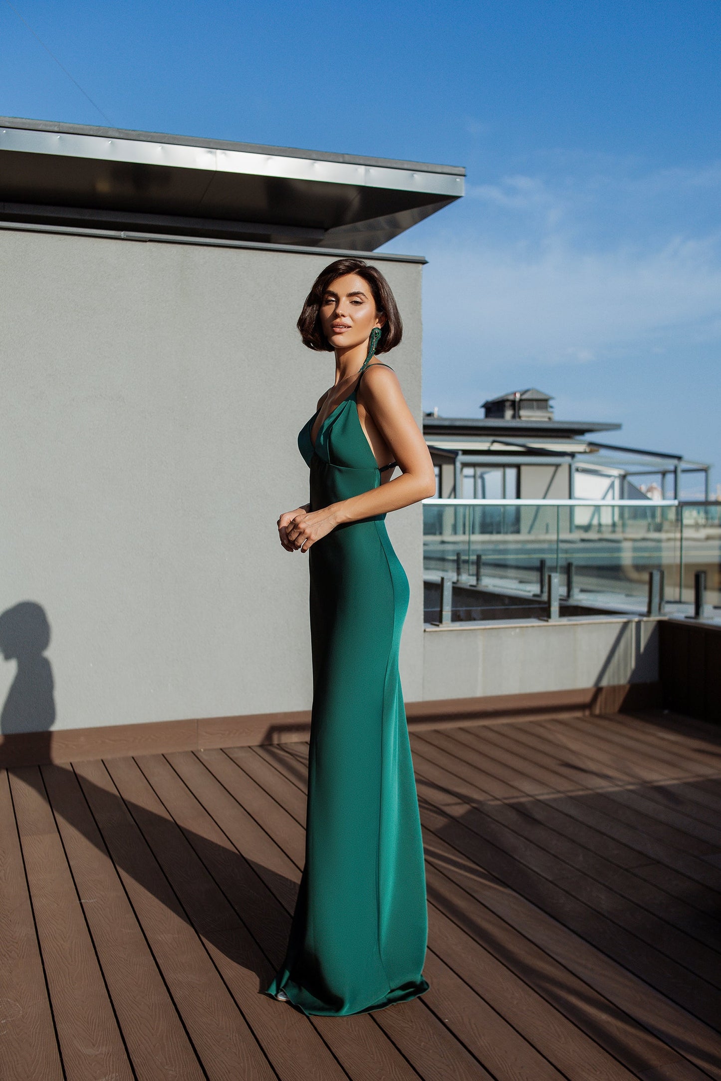 Emerald Satin Slip Maxi Dress