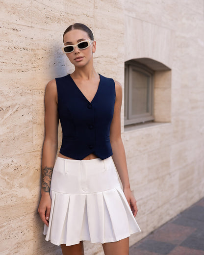 Gloria Navy V-Neck Button-Front Vest