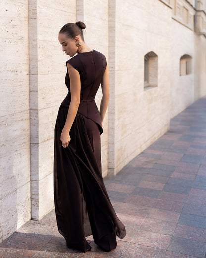 Serena Brown Asymmetric Overlay Waist Top