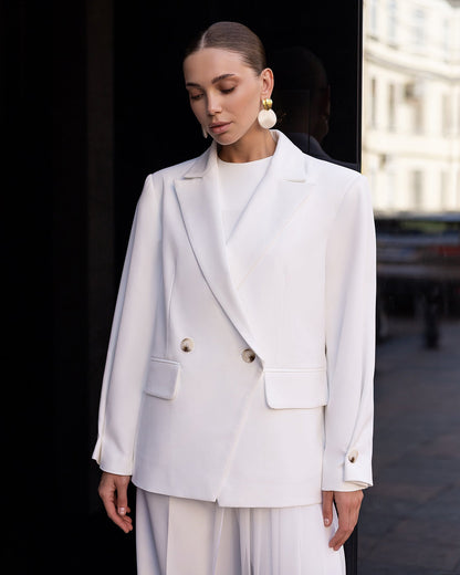 Bella White Oversized Double-Breasted Jacket