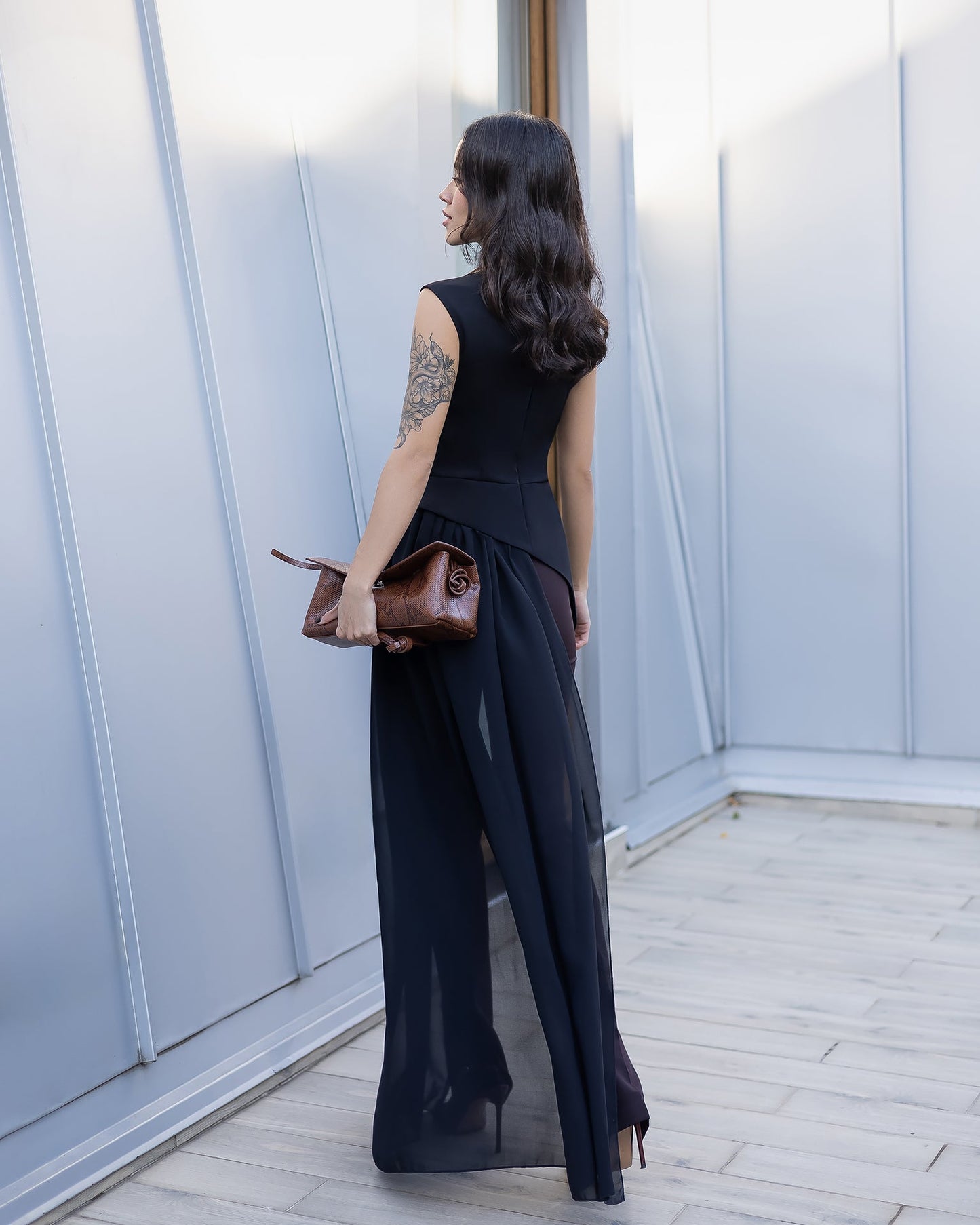 Serena Black Asymmetric Overlay Waist Top