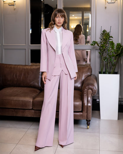 Liora Dusty Pink Tailored Peplum-Waist Suit 2-Piece