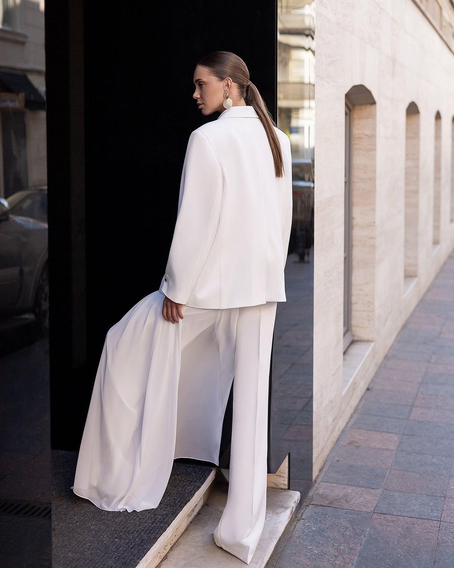 Bella White Oversized Double-Breasted Jacket