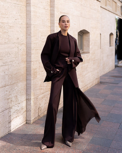 Bella Brown Oversized Double-Breasted Jacket