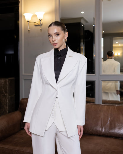 Liora White Tailored Peplum-Waist Suit 2-Piece