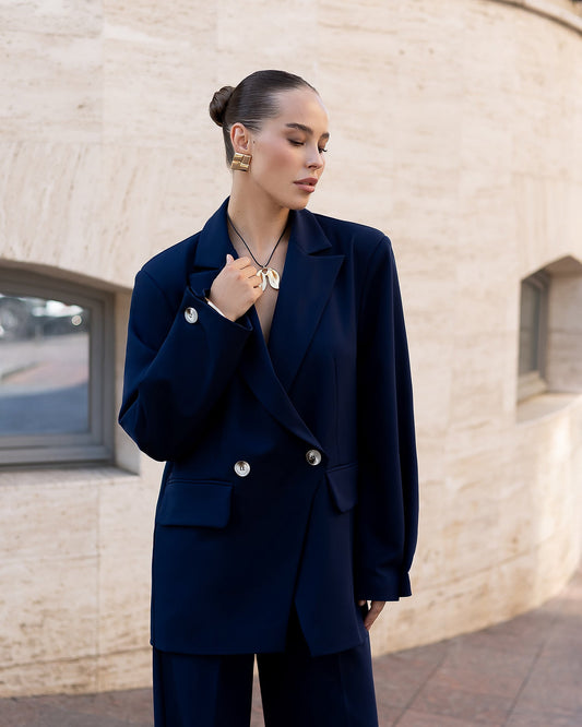Bella Navy Oversized Double-Breasted Jacket