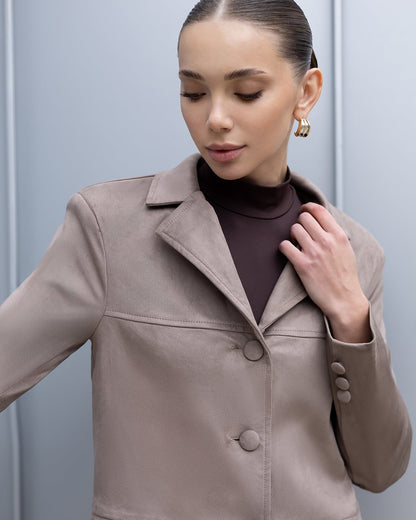 Serena Beige Suede Tailored Blazer & Flared Pants Suit 2-Piece