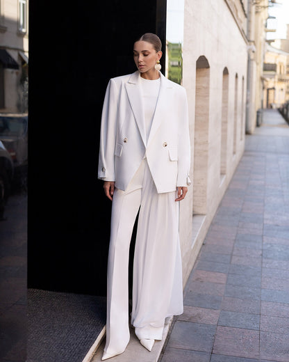 Bella White Oversized Double-Breasted Jacket