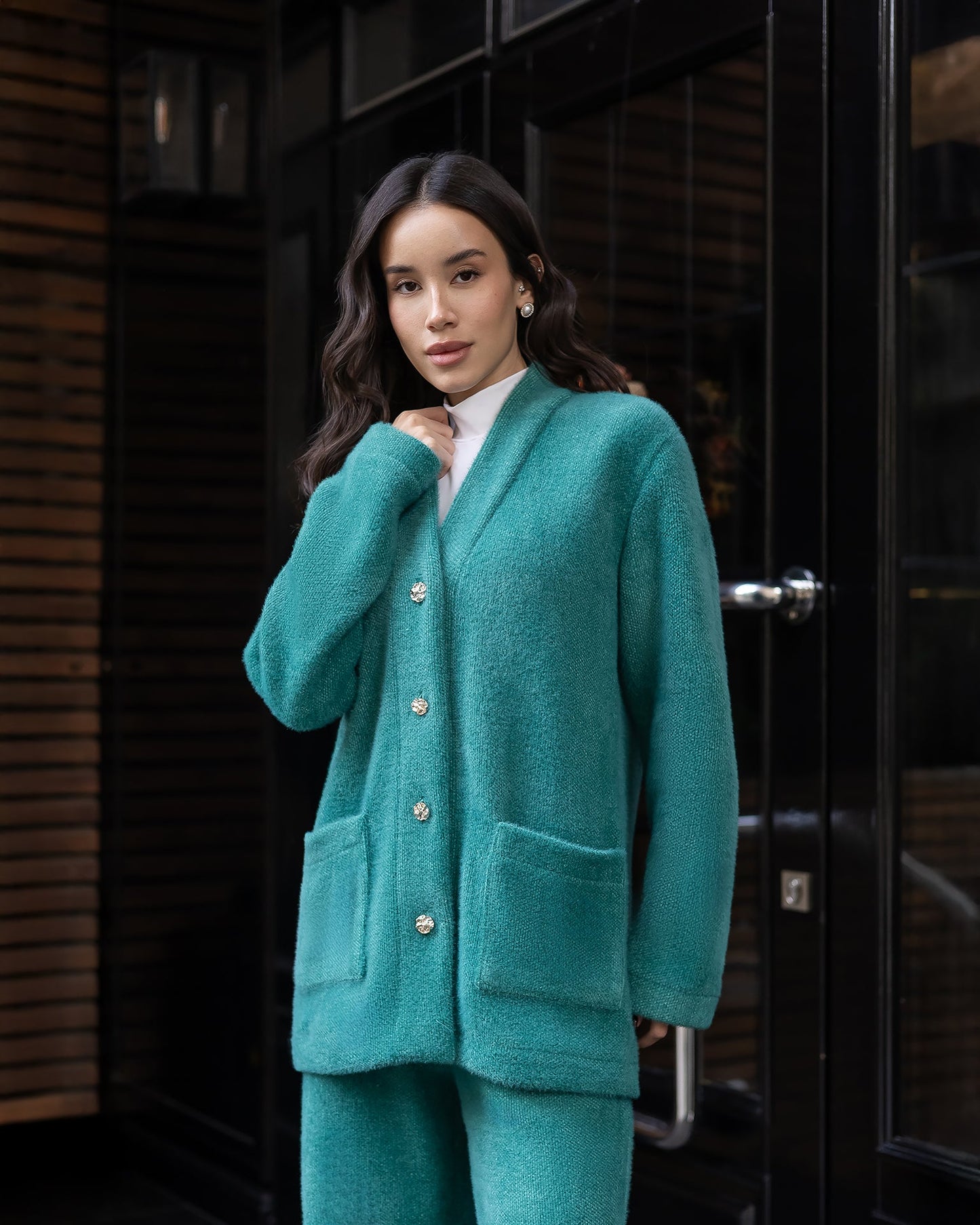Bella Green Cardigan & Wide-Leg Pants Set