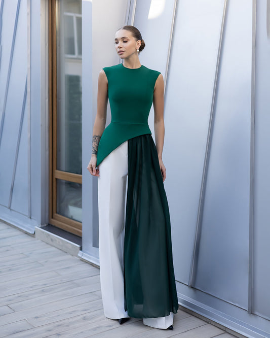 Serena Green Asymmetric Overlay Waist Top
