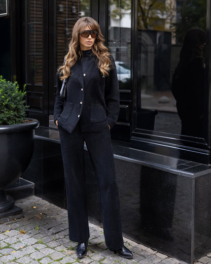 Bella Black Cardigan & Wide-Leg Pants Set