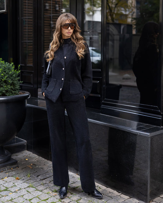 Bella Black Cardigan & Wide-Leg Pants Set