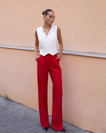 Gloria White V-Neck Button-Front Vest