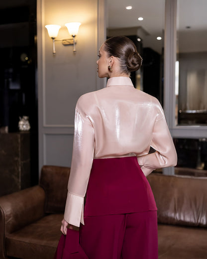 Liora Bordeaux Tailored Peplum-Waist Suit 2-Piece