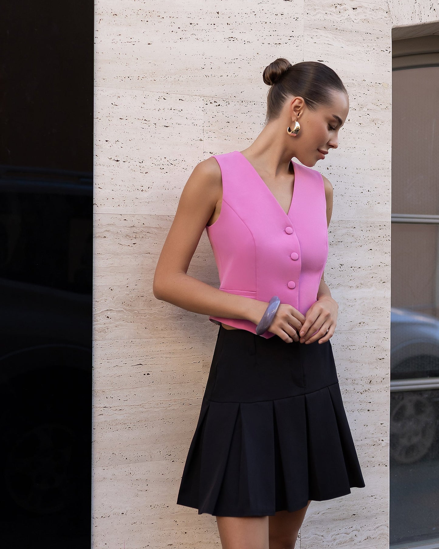 Gloria Dusty Pink V-Neck Button-Front Vest