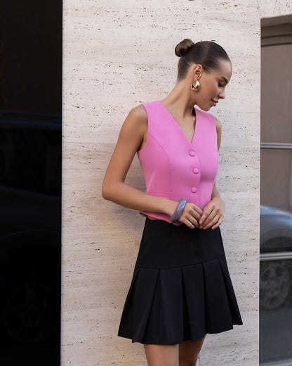 Gloria Dusty Pink V-Neck Button-Front Vest