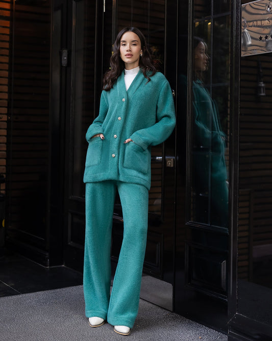 Bella Green Cardigan & Wide-Leg Pants Set