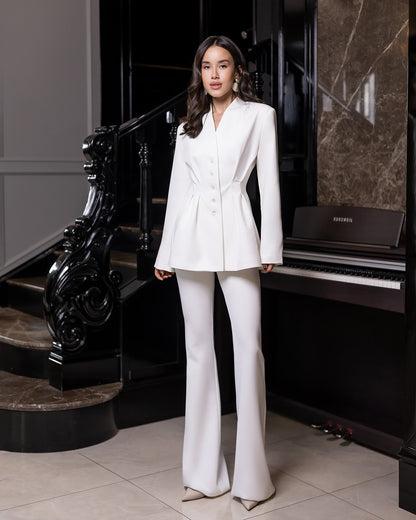 Serena White Single-Breasted Sculpted-Waist Suit 2-Piece