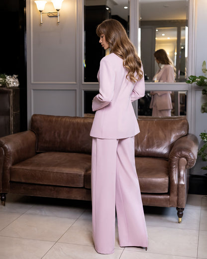Liora Dusty Pink Tailored Peplum-Waist Suit 2-Piece