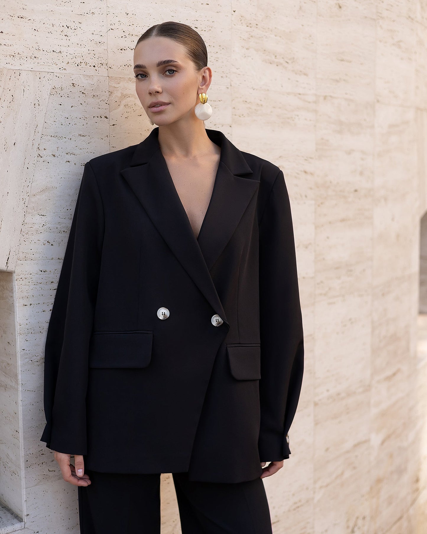 Bella Black Oversized Double-Breasted Jacket
