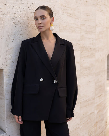Bella Black Oversized Double-Breasted Jacket