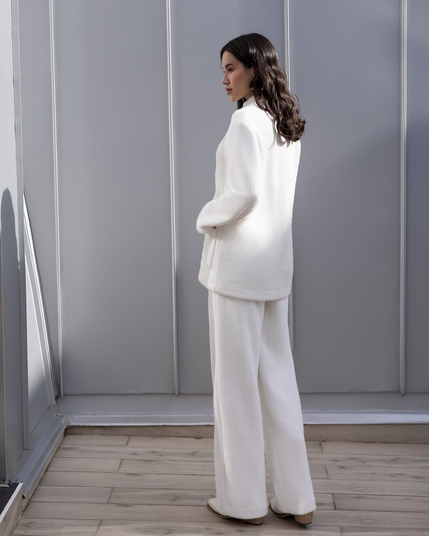 Bella White Cardigan & Wide-Leg Pants Set
