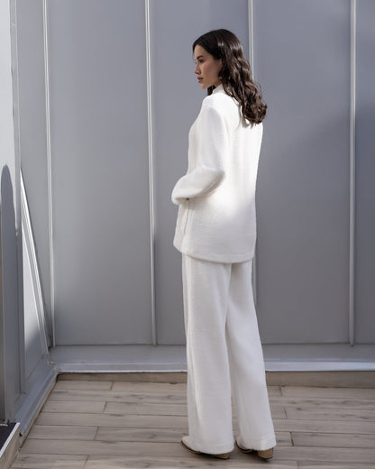 Bella White Cardigan & Wide-Leg Pants Set
