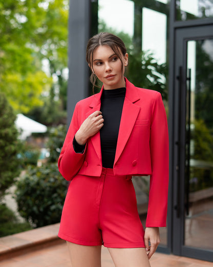Stella Red Crop Jacket Short Suit 2-Piece