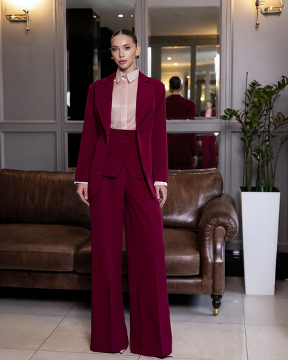 Liora Bordeaux Tailored Peplum-Waist Suit 2-Piece