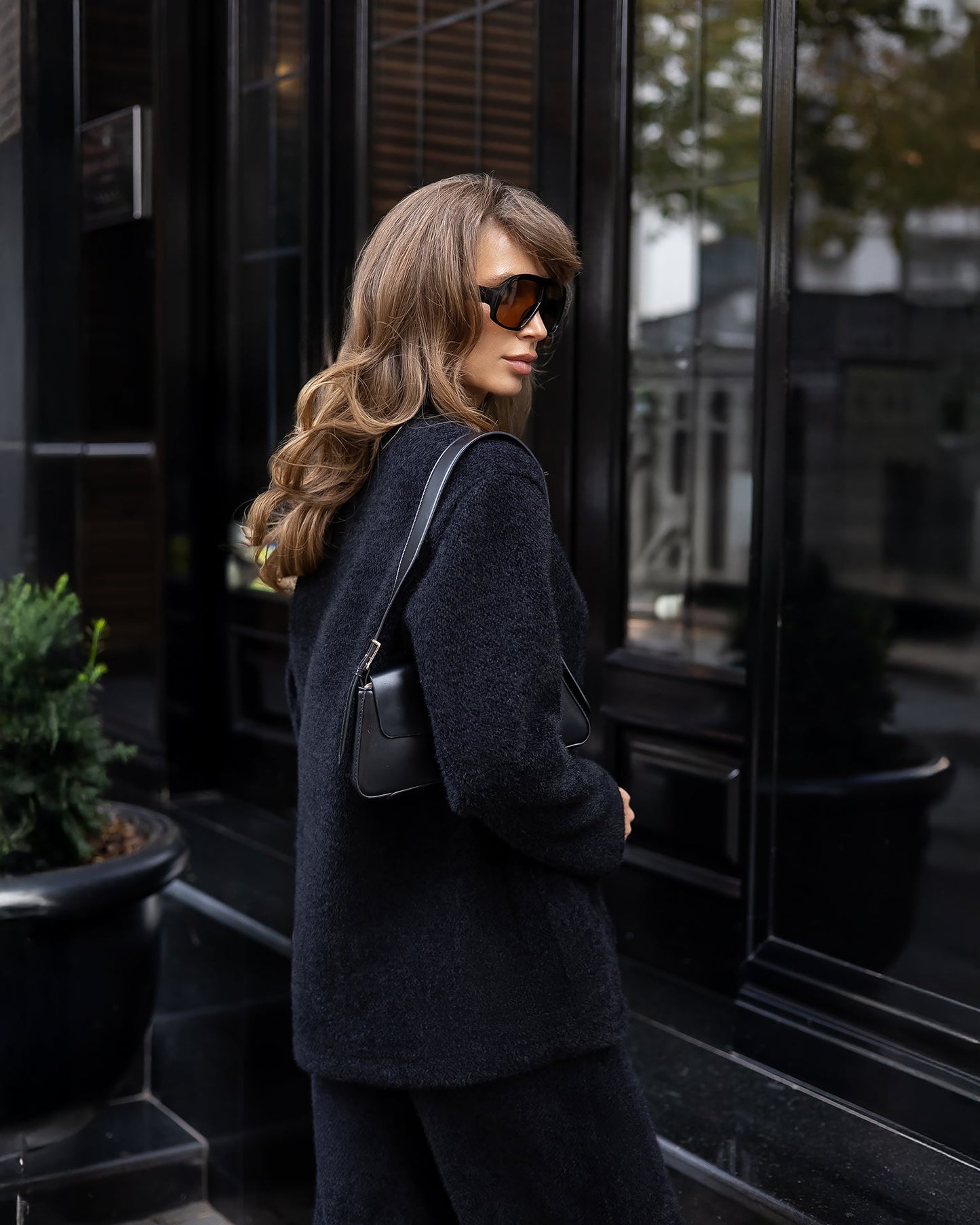 Bella Black Cardigan & Wide-Leg Pants Set