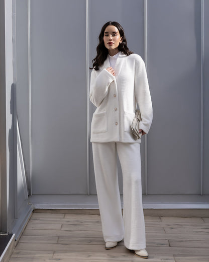 Bella White Cardigan & Wide-Leg Pants Set