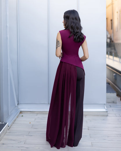 Serena Bordeaux Asymmetric Overlay Waist Top