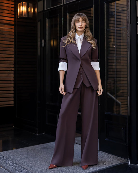 Liora Brown Tailored Peplum-Waist Suit 2-Piece