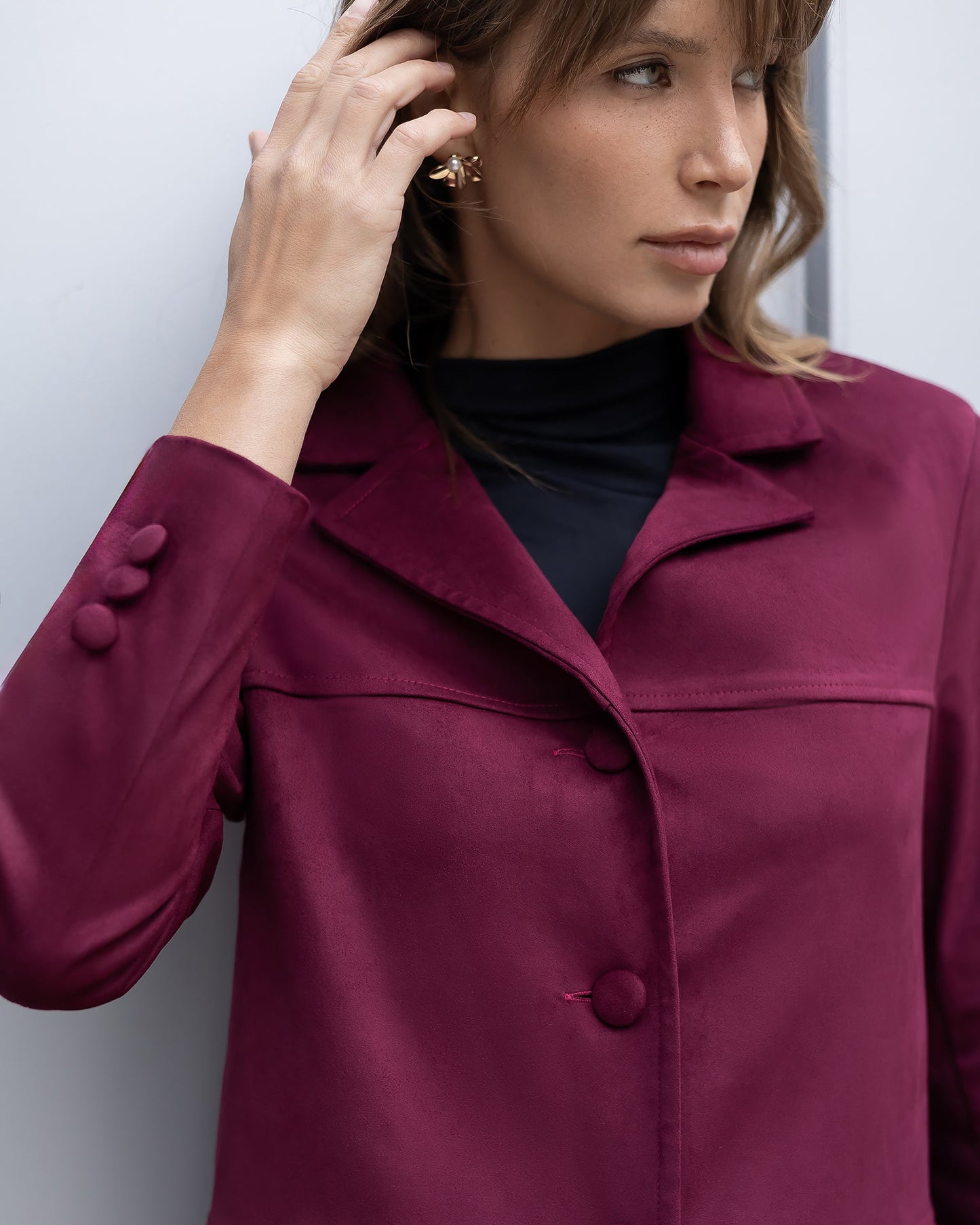 Serena Bordeaux Suede Tailored Blazer & Flared Pants Suit 2-Piece