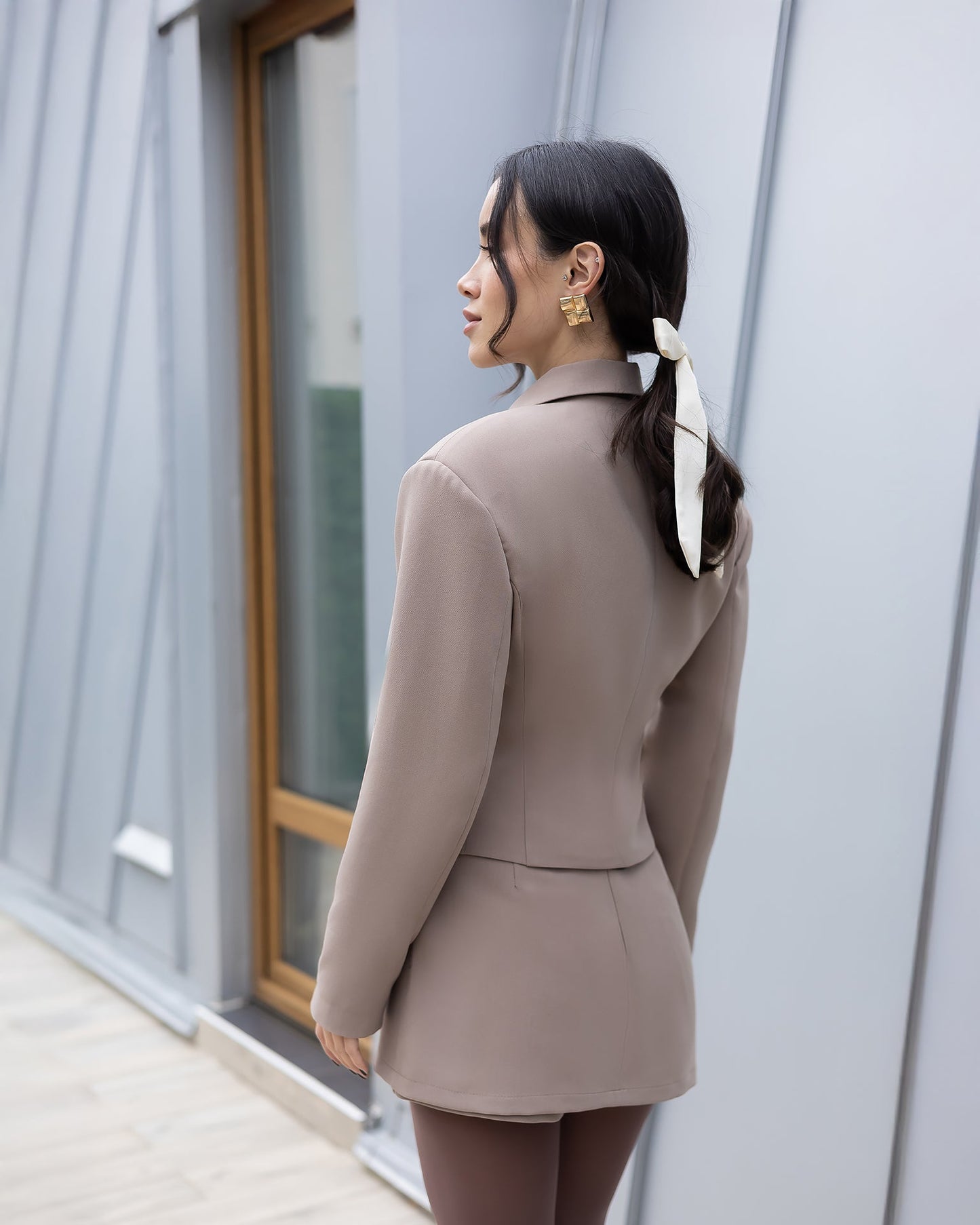 Elara Mocco Cropped Button-Up Jacket & Mini Skirt Suit 2-Piece