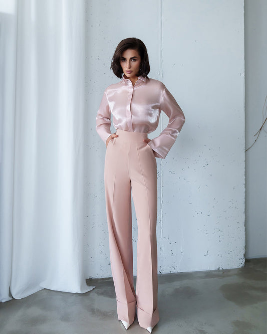 Bella Dusty Pink Organza Concealed Button-Up Blouse