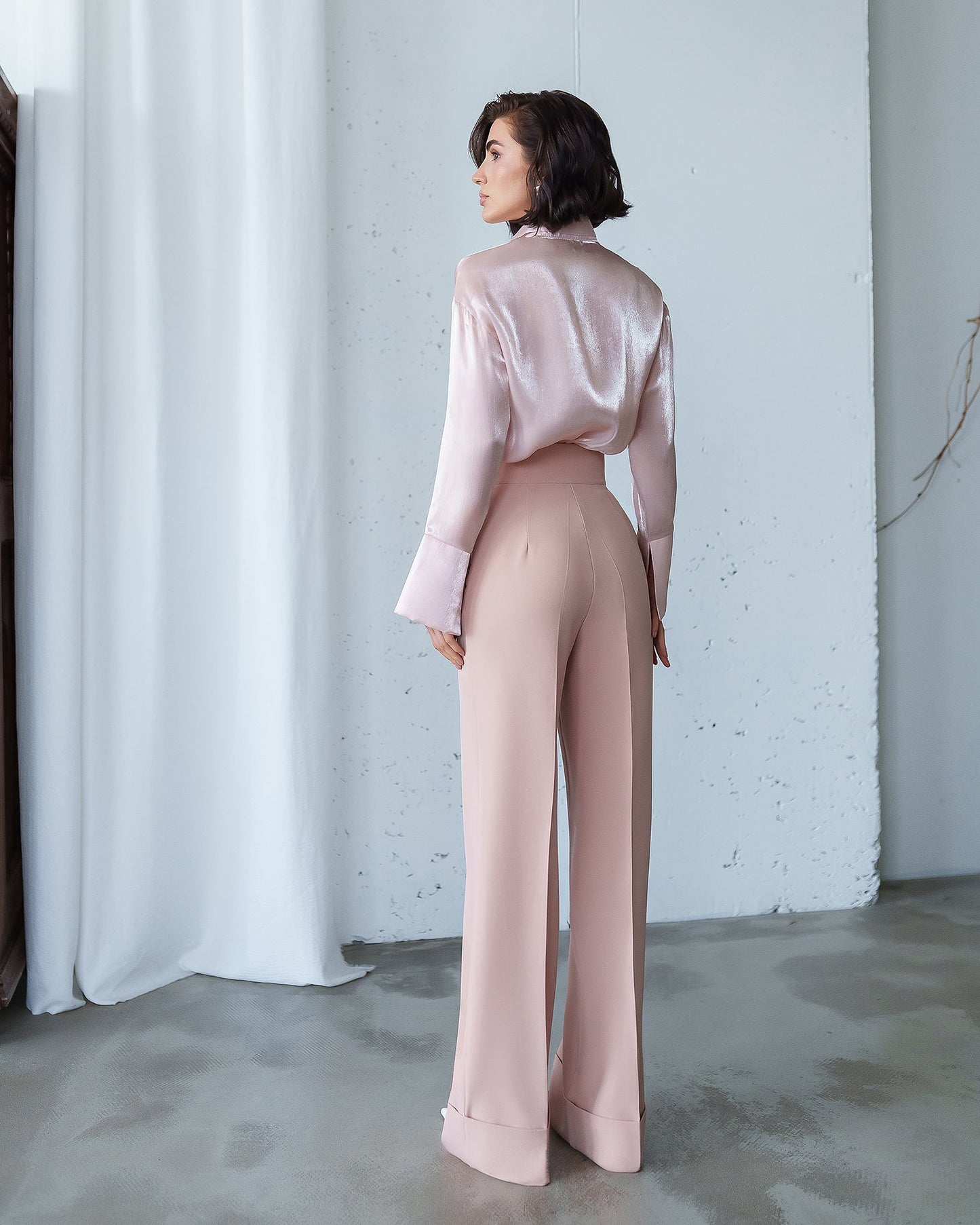 Bella Dusty Pink Organza Concealed Button-Up Blouse
