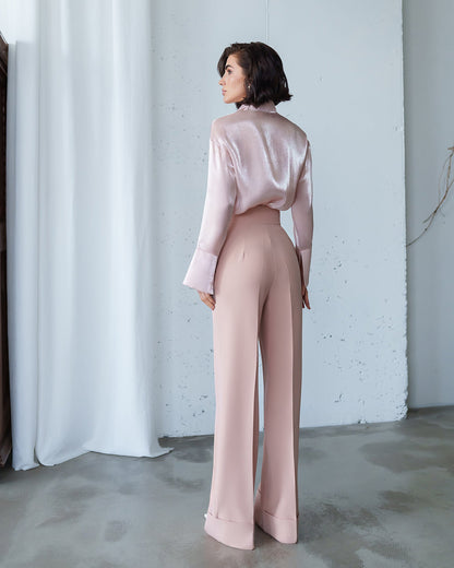 Bella Dusty Pink Organza Concealed Button-Up Blouse